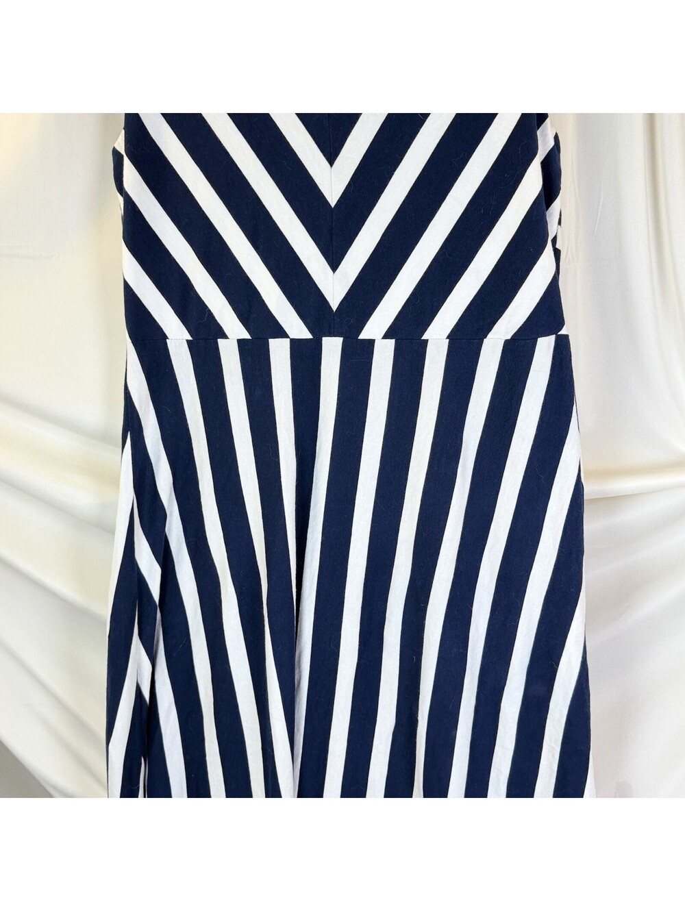 Chaps Womens Large Navy White Striped  Dress Sleeveless V Neck Cotton Summer - Picture 3 of 12